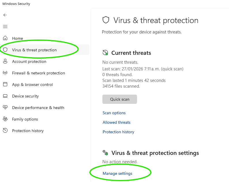 Windows Defender exclusion